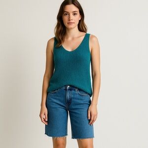 Gap Knit Tank Top Teal Sleeveless V-Neck Scoop Tank Camisole